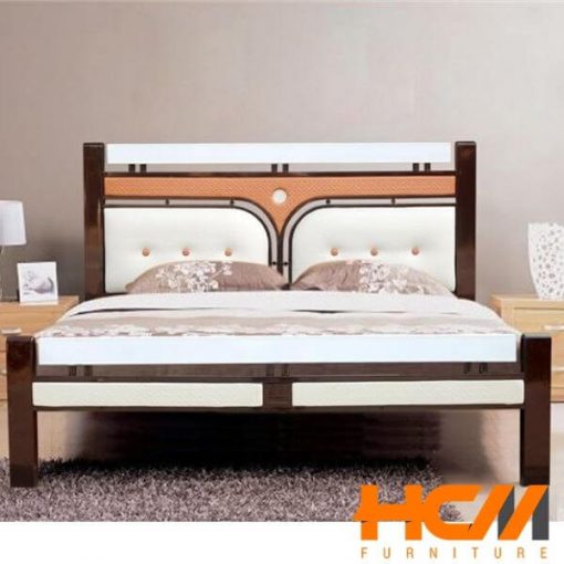 Giường sắt vân gỗ cao cấp