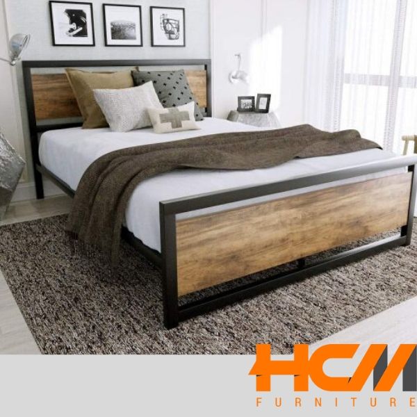 Mẫu giường sắt hộp kiểu gỗ cao cấp